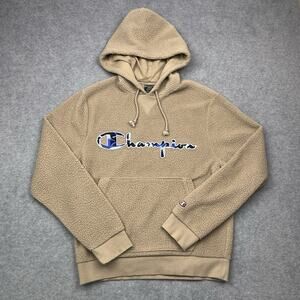 Champion sherpa hoodie‎ beige pullover spell out size small